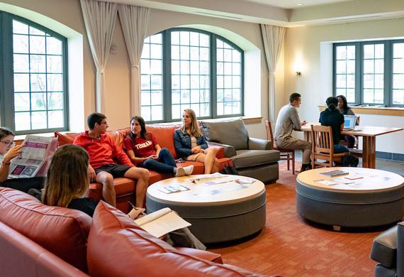 An image of students in a residence hall.
